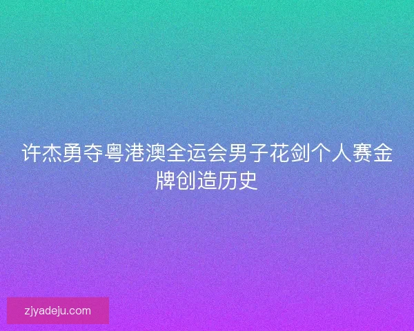 许杰勇夺粤港澳全运会男子花剑个人赛金牌创造历史
